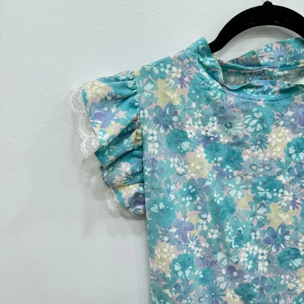 Vintage girls floral lace v waist made in the USA dress Sz 14